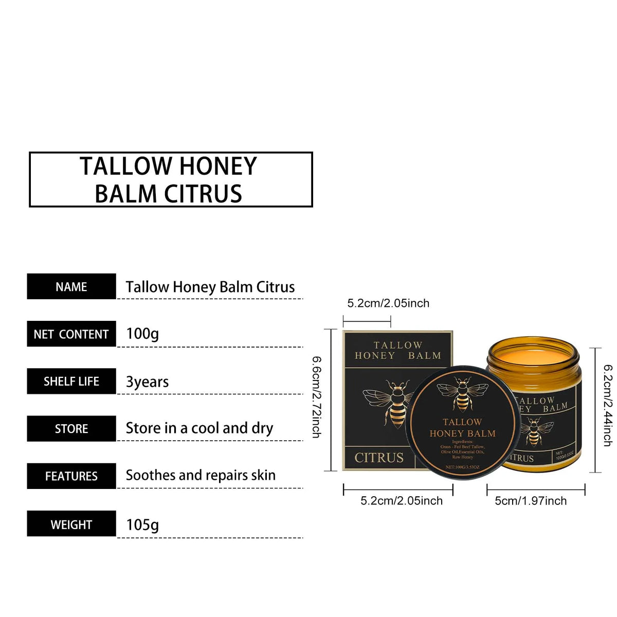 Whipped Beef Tallow Honey Balm Moisturizing Face Body Cream